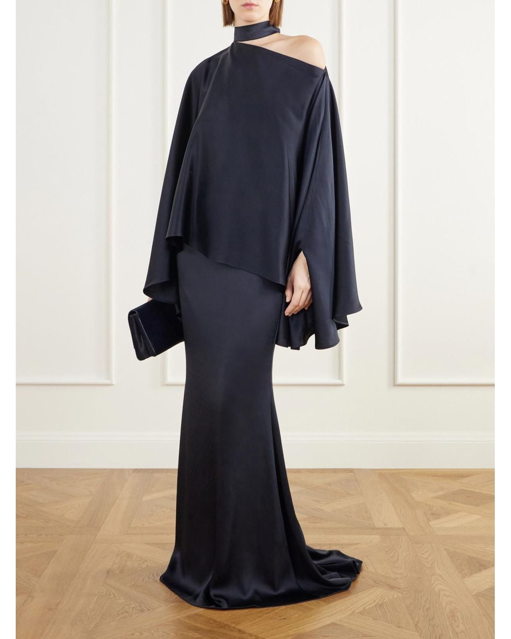 Taller Marmo Blue Brooks One-Shoulder Scarf-Detailed Satin Blouse