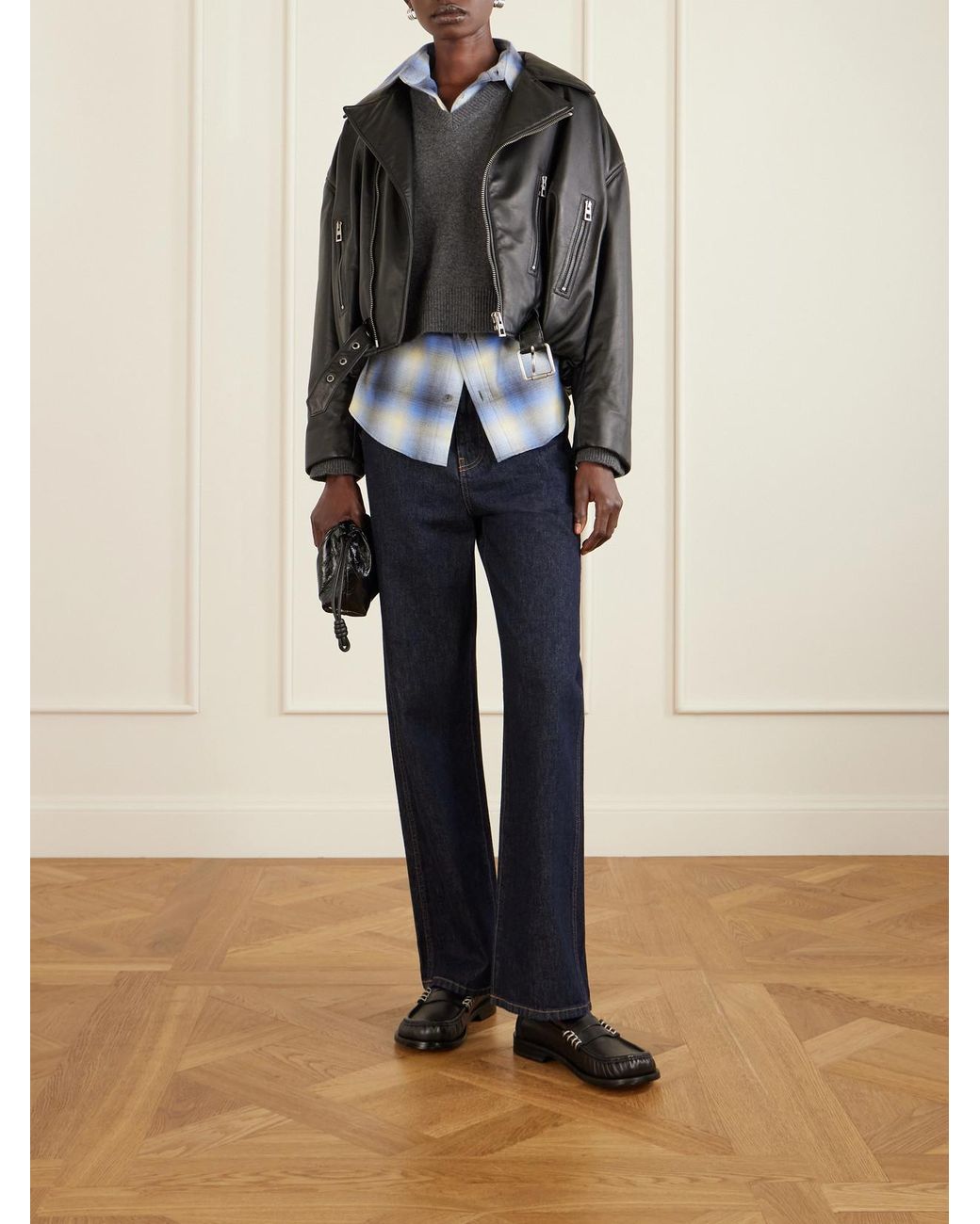 Loewe Black Flamenco Mini Leather-Trimmed Crinkled-Eel Clutch