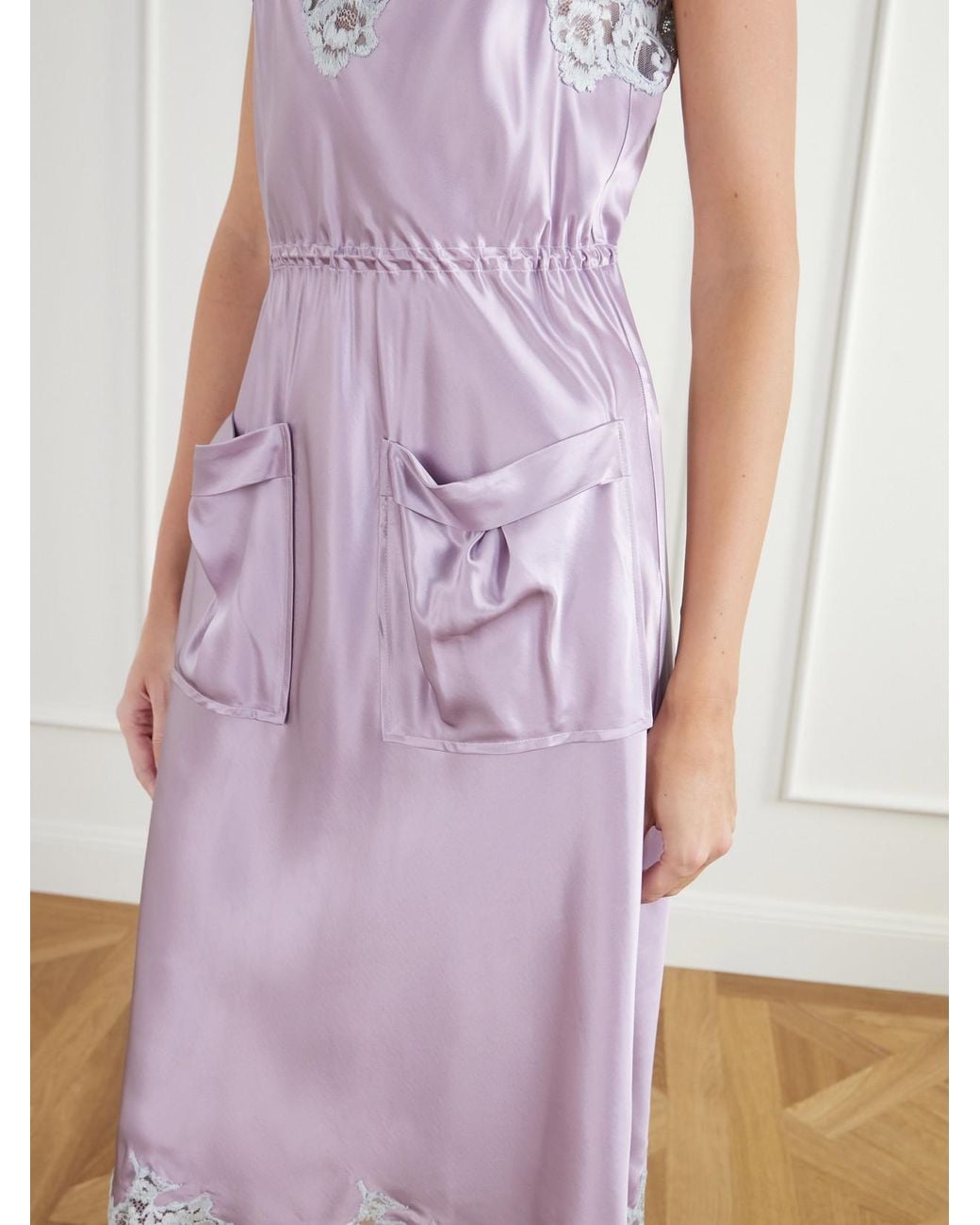 Rabanne Pink Lace-Trimmed Satin Midi Dress