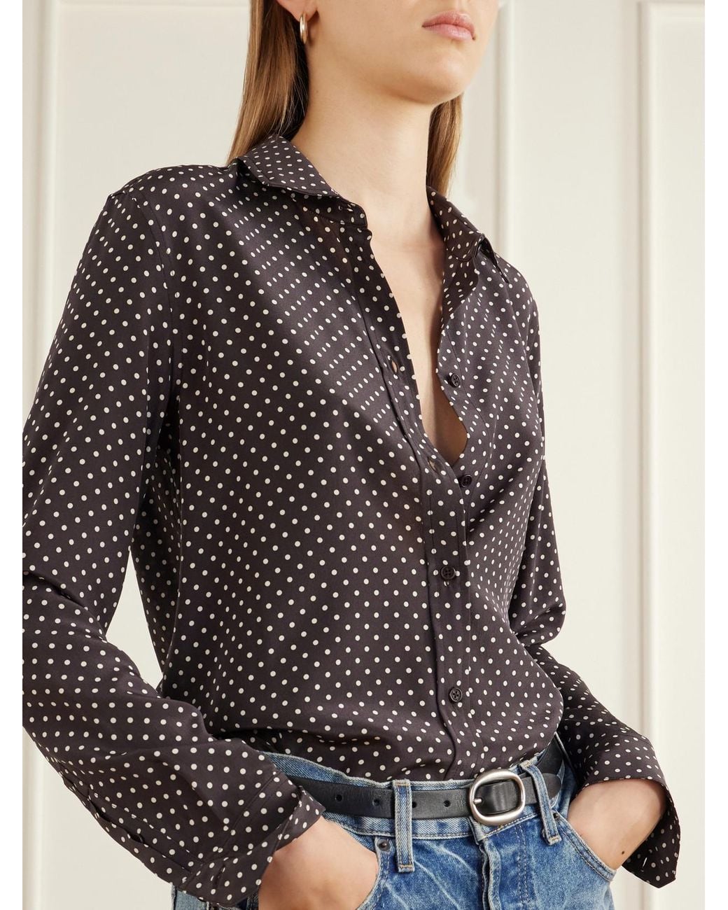 Nili Lotan Black Gaia Polk-Dot Silk-Crepe De Chine Shirt