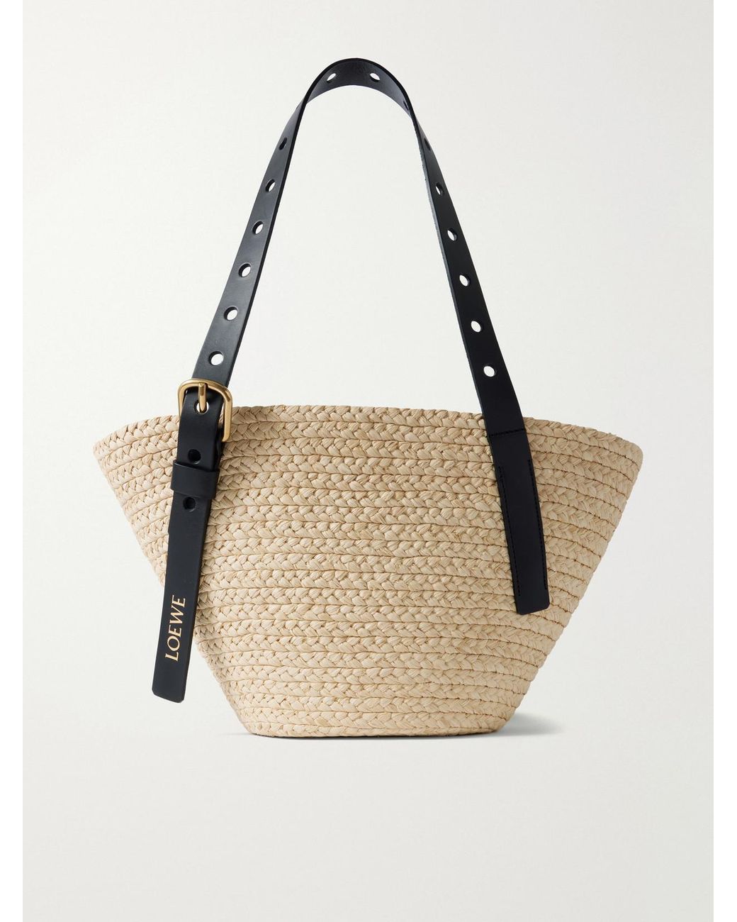 Loewe Natural Paula's Ibiza Punch Hole Small Leather-Trimmed Raffia Tote
