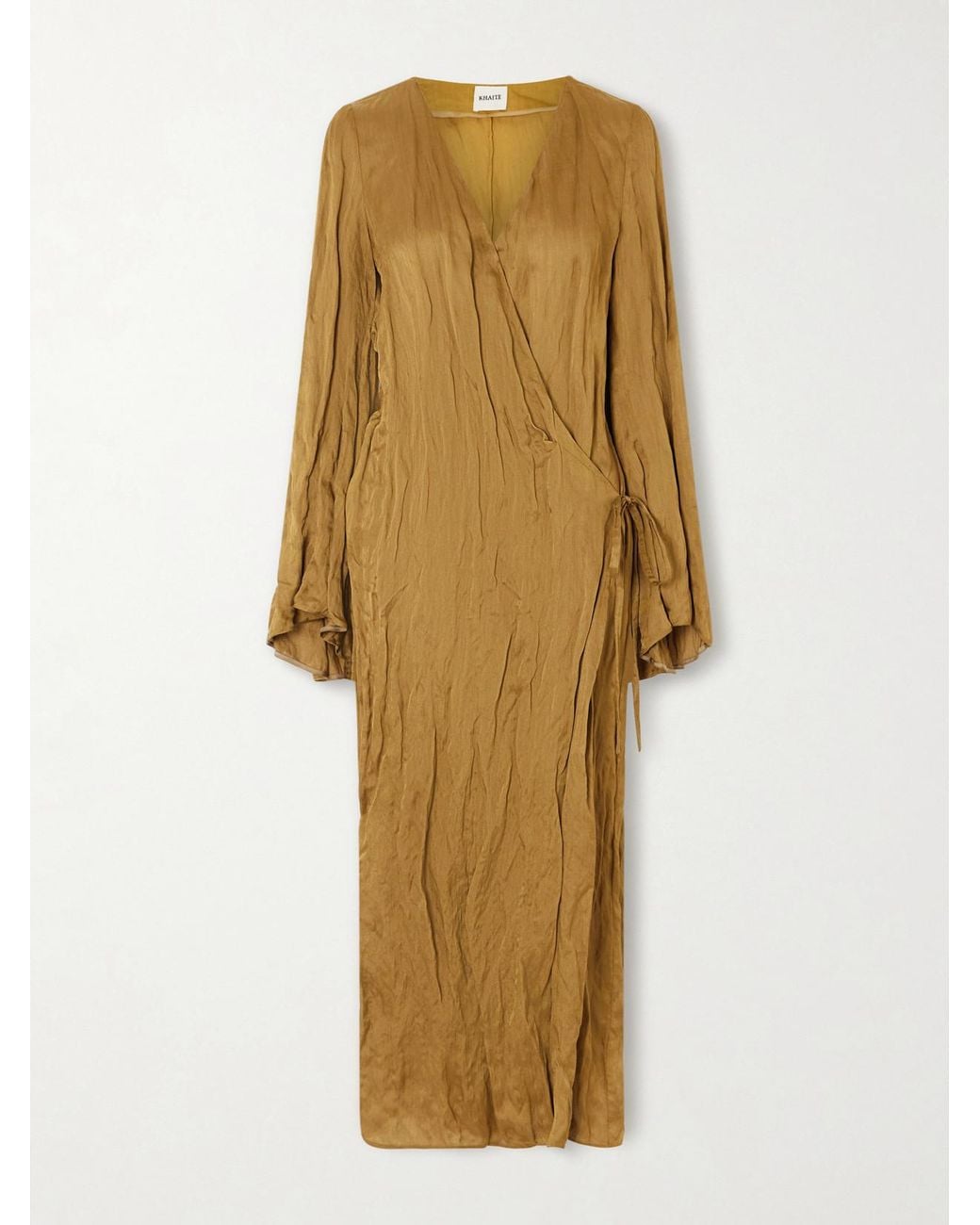 Khaite Natural Rommi Crinkled-Voile Midi Wrap Dress