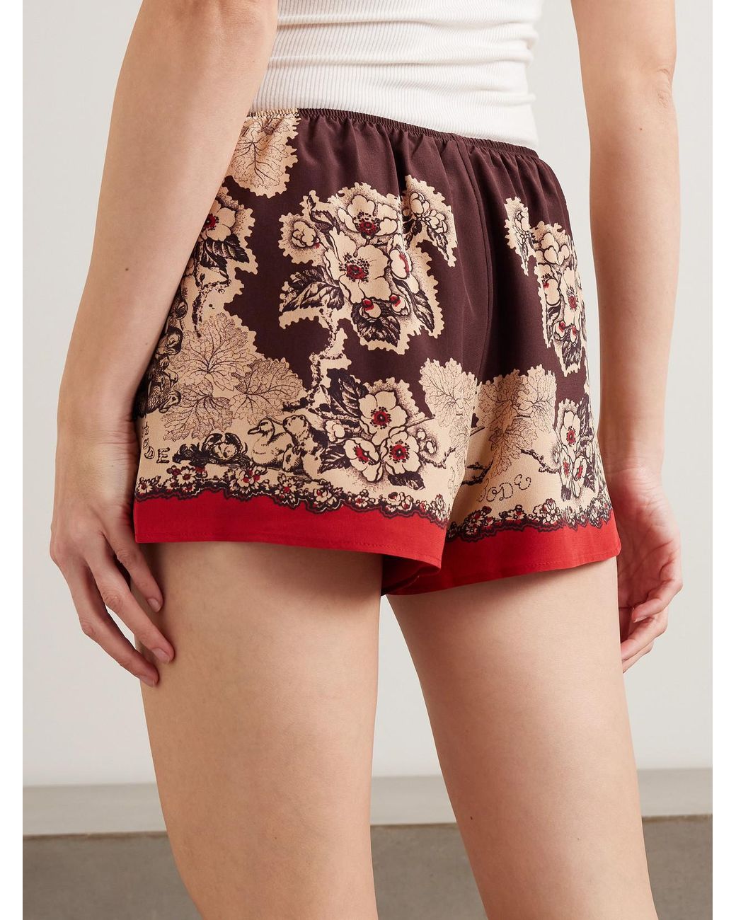 Bode Metallic Storybook Tap Printed Silk Shorts