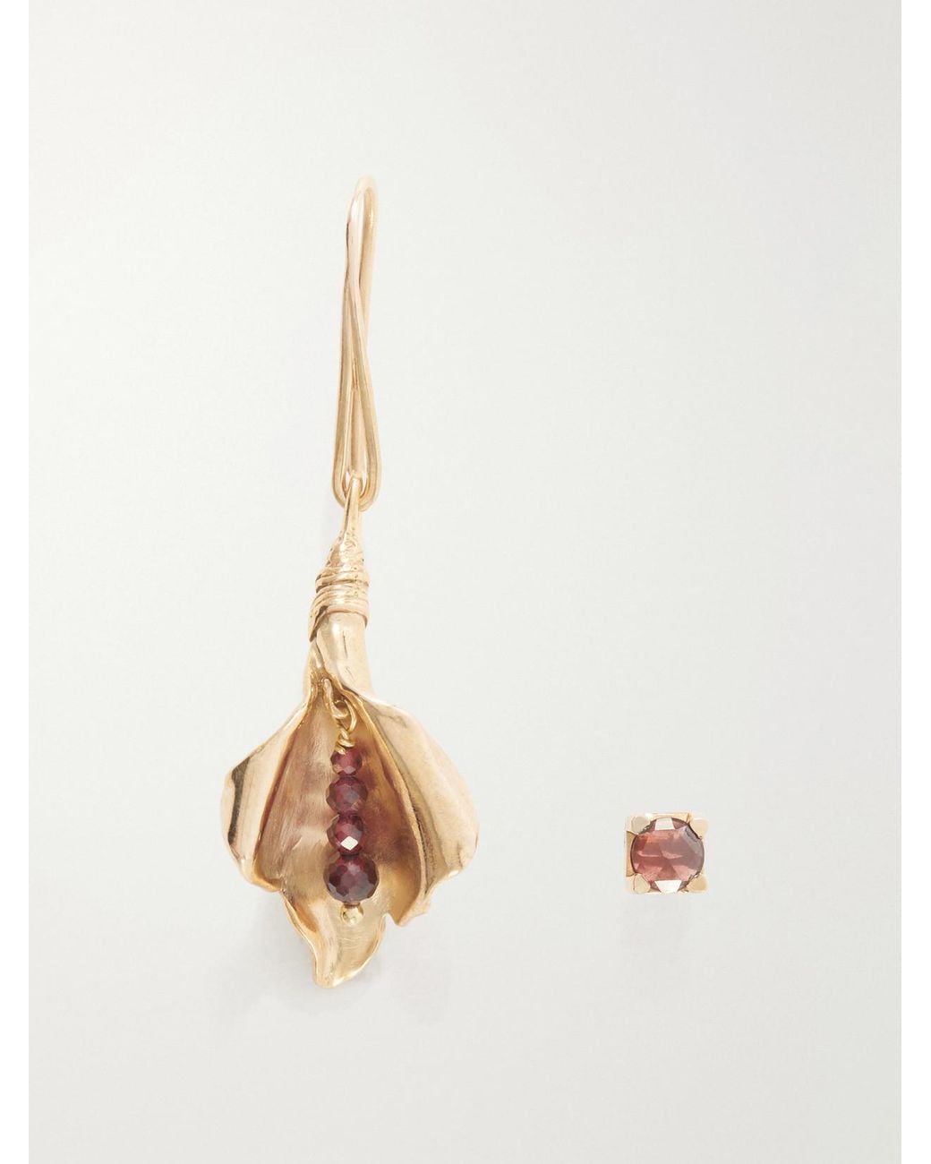 Le Sundial Natural Veiled Bloom Single Asymmetric Plated Bronze Earrings