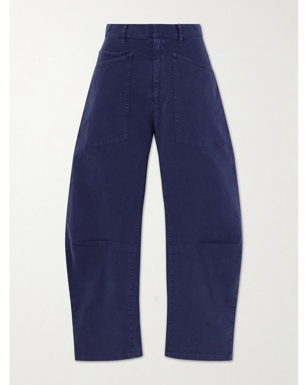 Nili Lotan Blue Shon Cotton-Blend Twill Barrel-Leg Pants