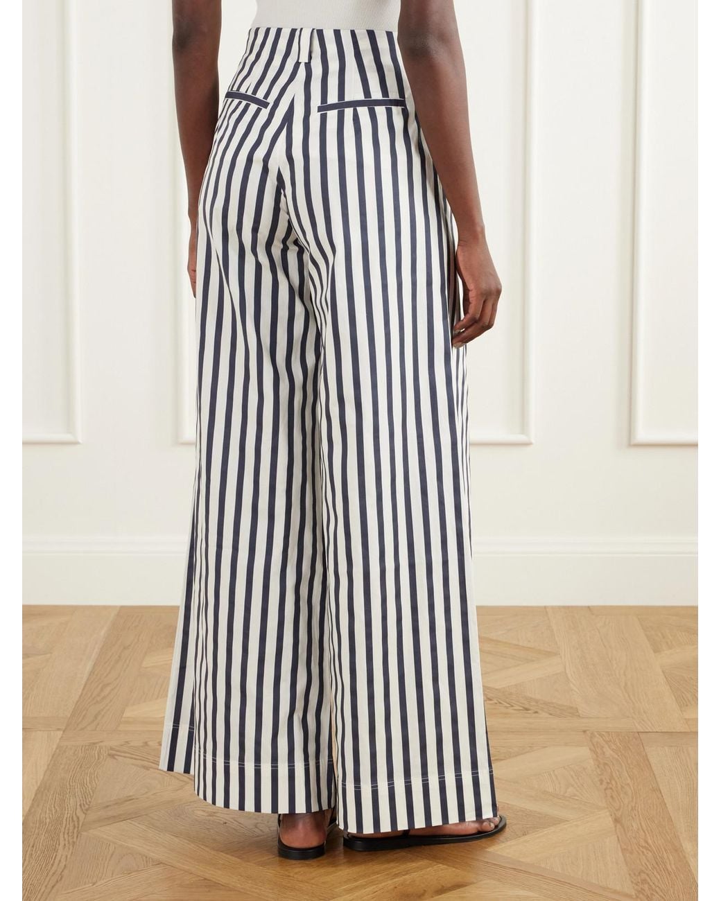 ANDRES OTALORA White Unna Pleated Striped Cotton-Poplin Wide-Leg Pants