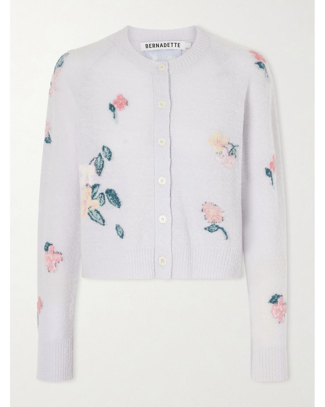 BERNADETTE Gray Clemence Wool-Blend Floral-Patterned Cardigan