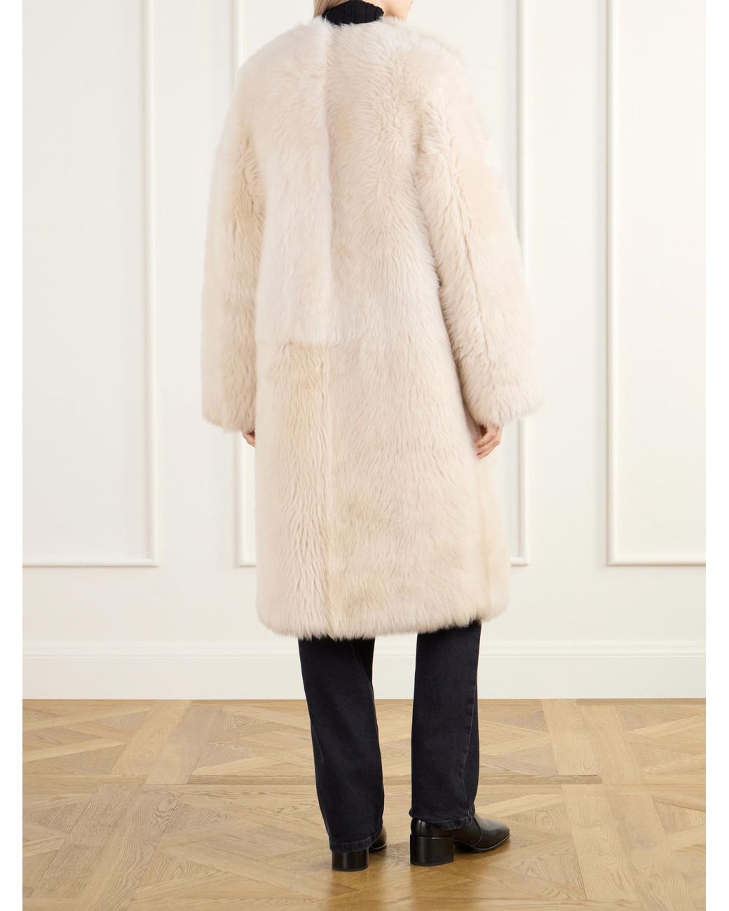 Almala Natural Gemma Collarless Paneled Shearling Coat