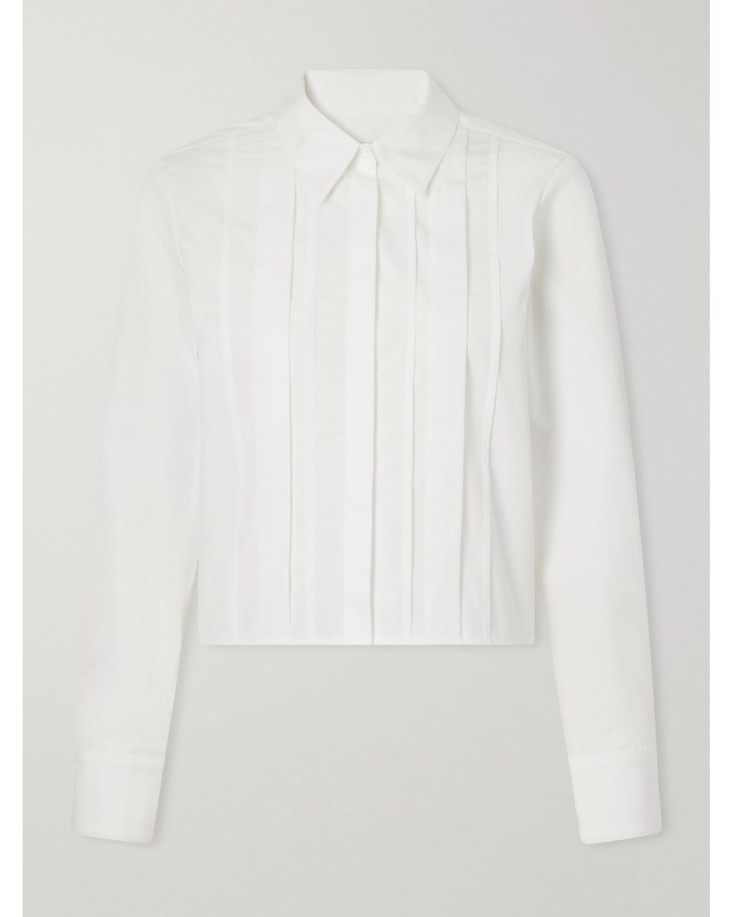 Twp White Mon Cherie Cropped Pintucked Cotton-Poplin Shirt