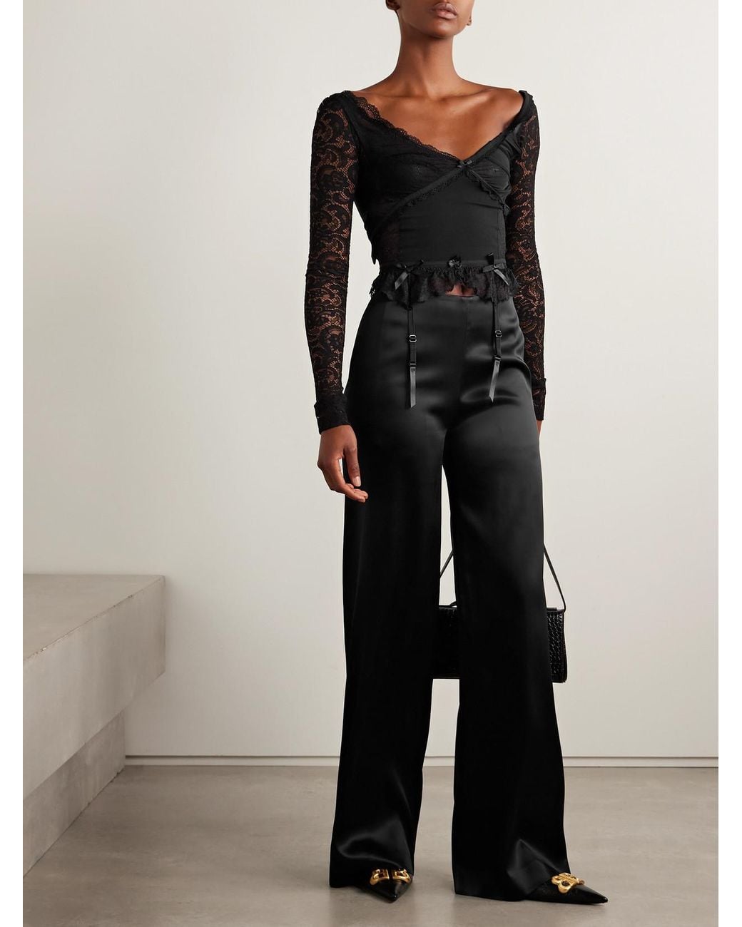 Balenciaga Black Satin Wide-Leg Pants