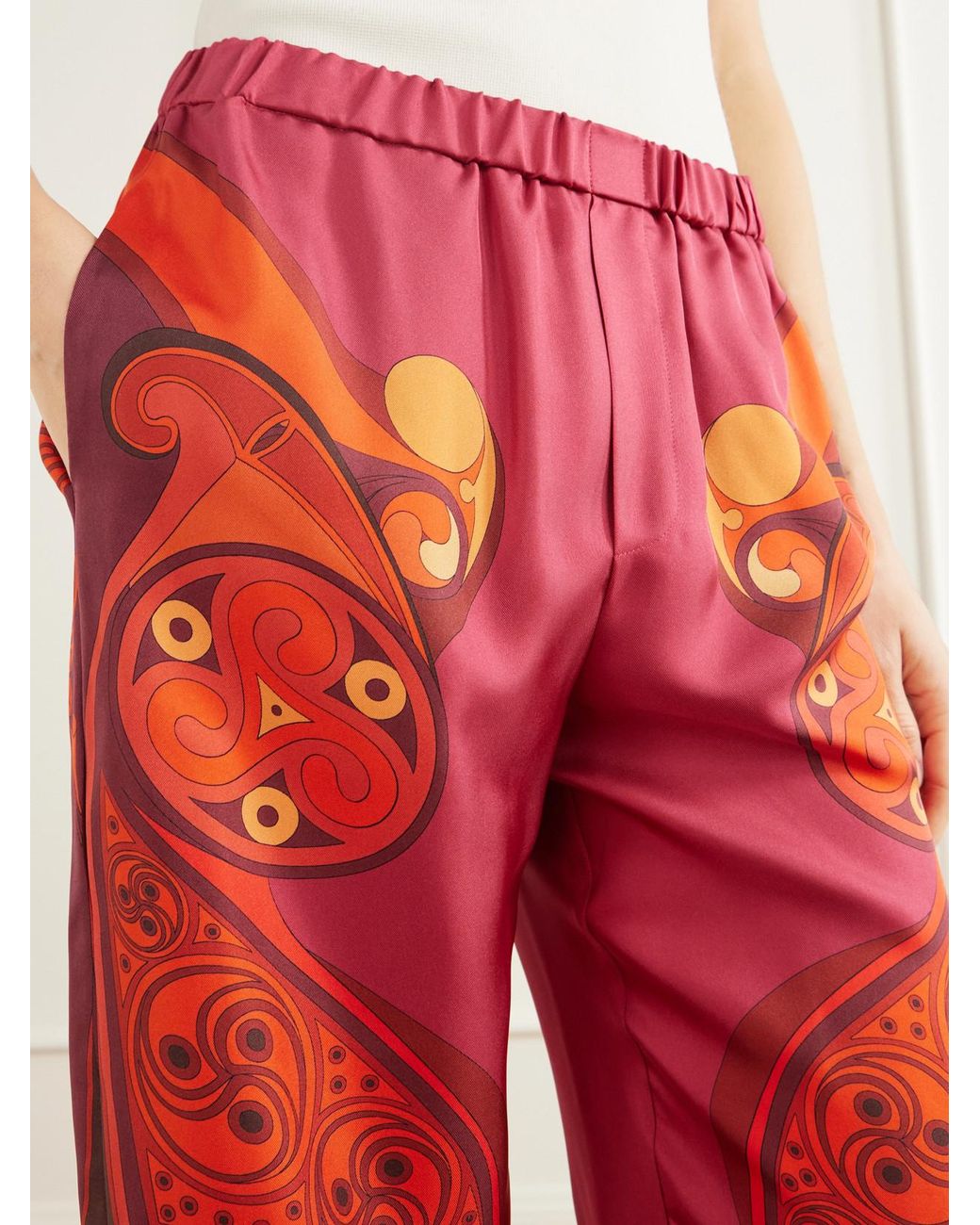 LaDoubleJ Red Club Printed Silk-Twill Wide-Leg Pants