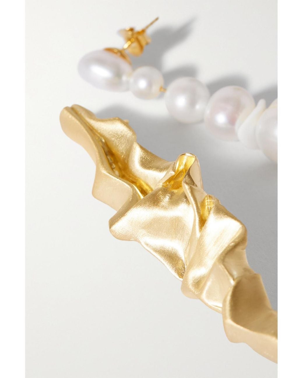 COMPLETEDWORKS White Crumple Vermeil, Pearl And Ceramic Earrings