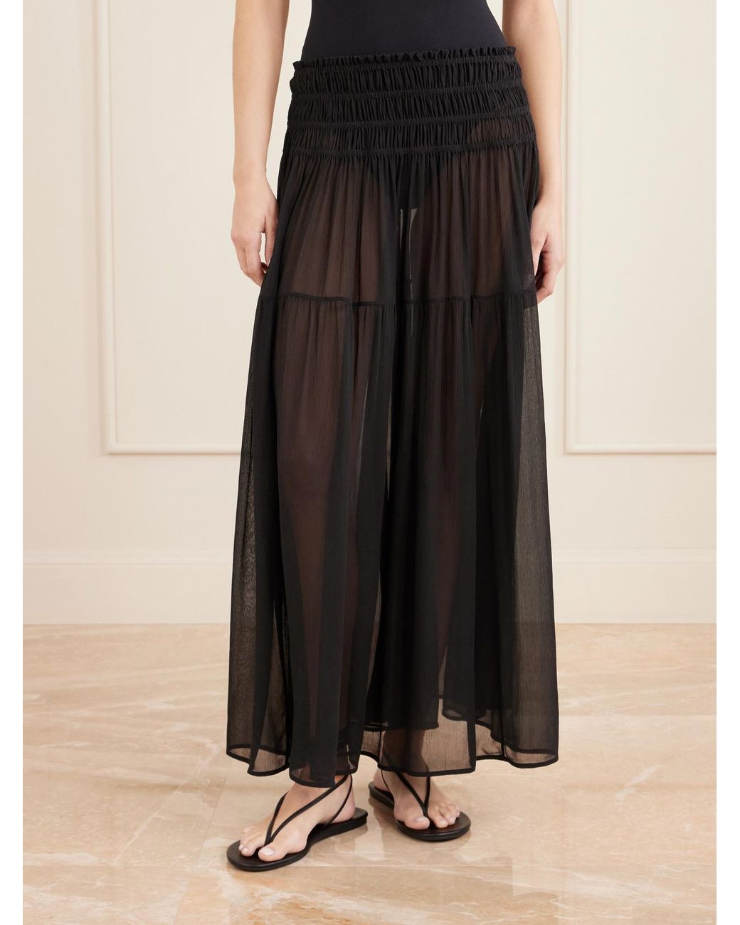 Eres Black Midnight Shirred Muslin Maxi Skirt