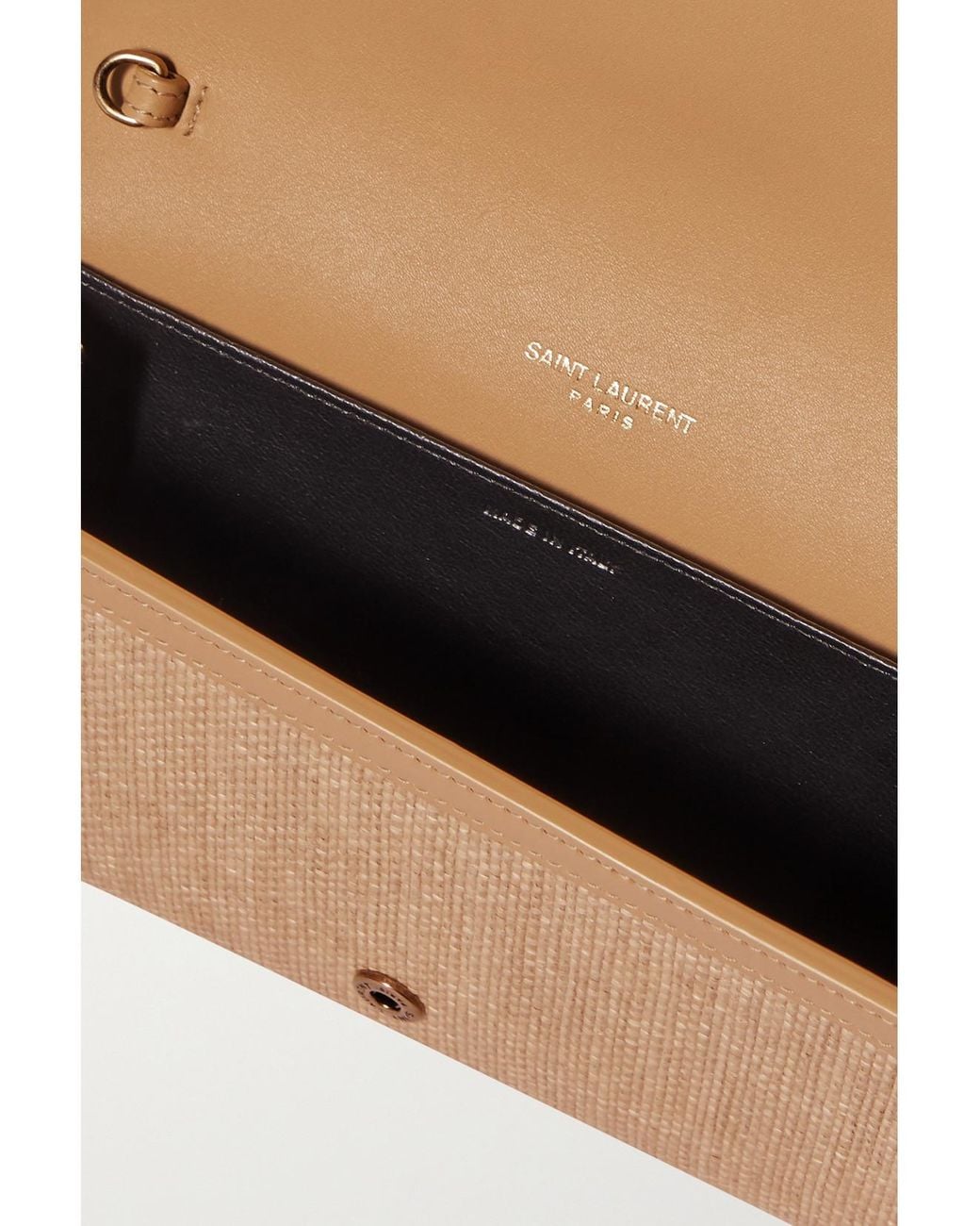 Saint Laurent Natural Uptown Micro Leather-Trimmed Raffia Shoulder Bag