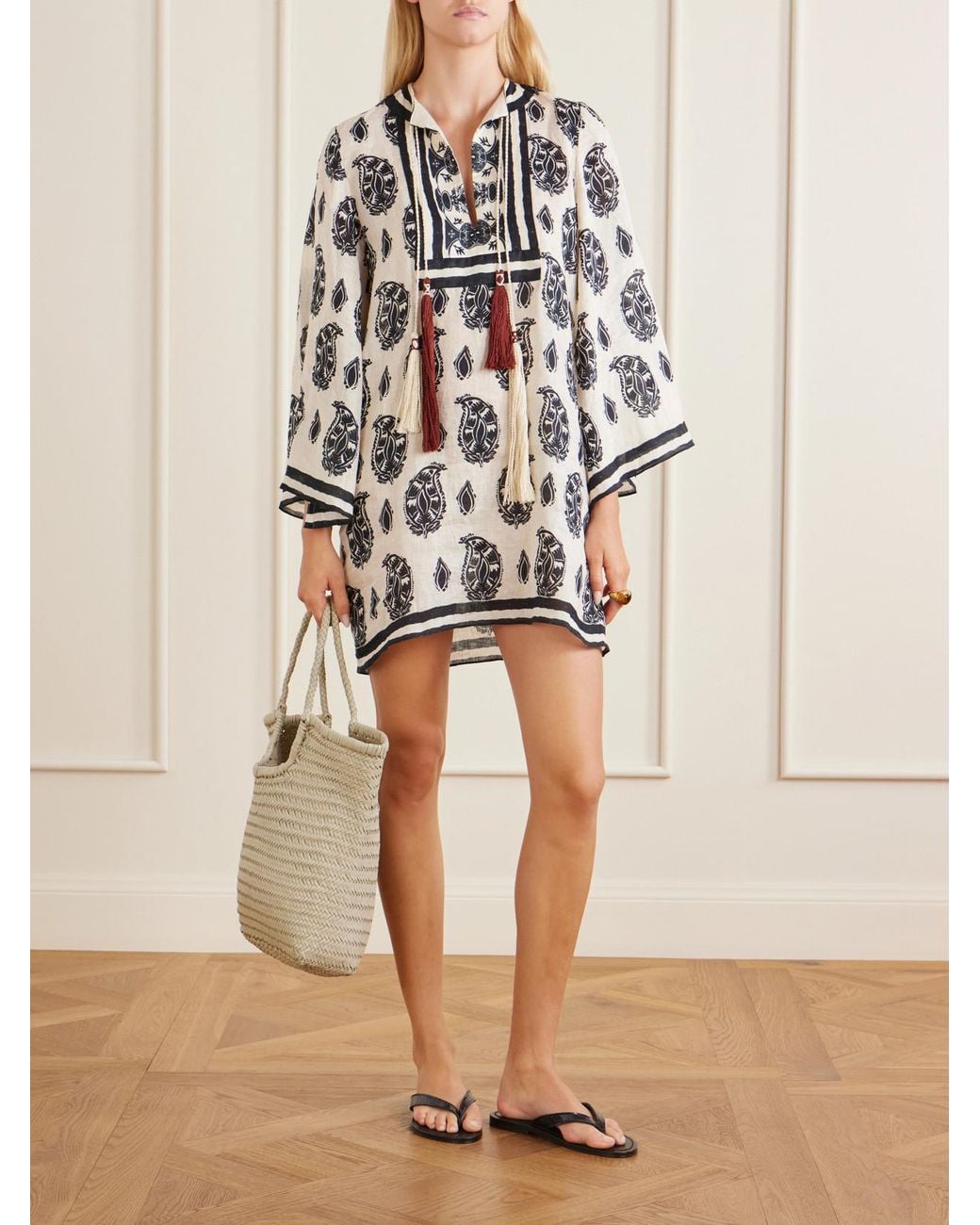 Johanna Ortiz White Caretaker Printed Linen Mini Dress