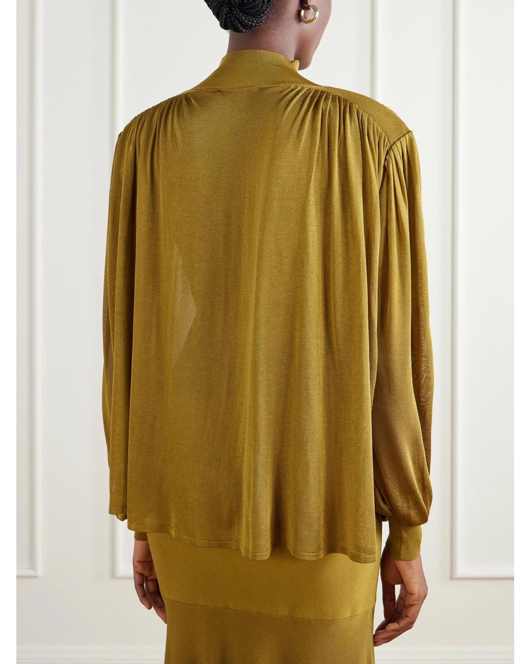 Altuzarra Green Ethel Gathered Stretch-Knit Blouse