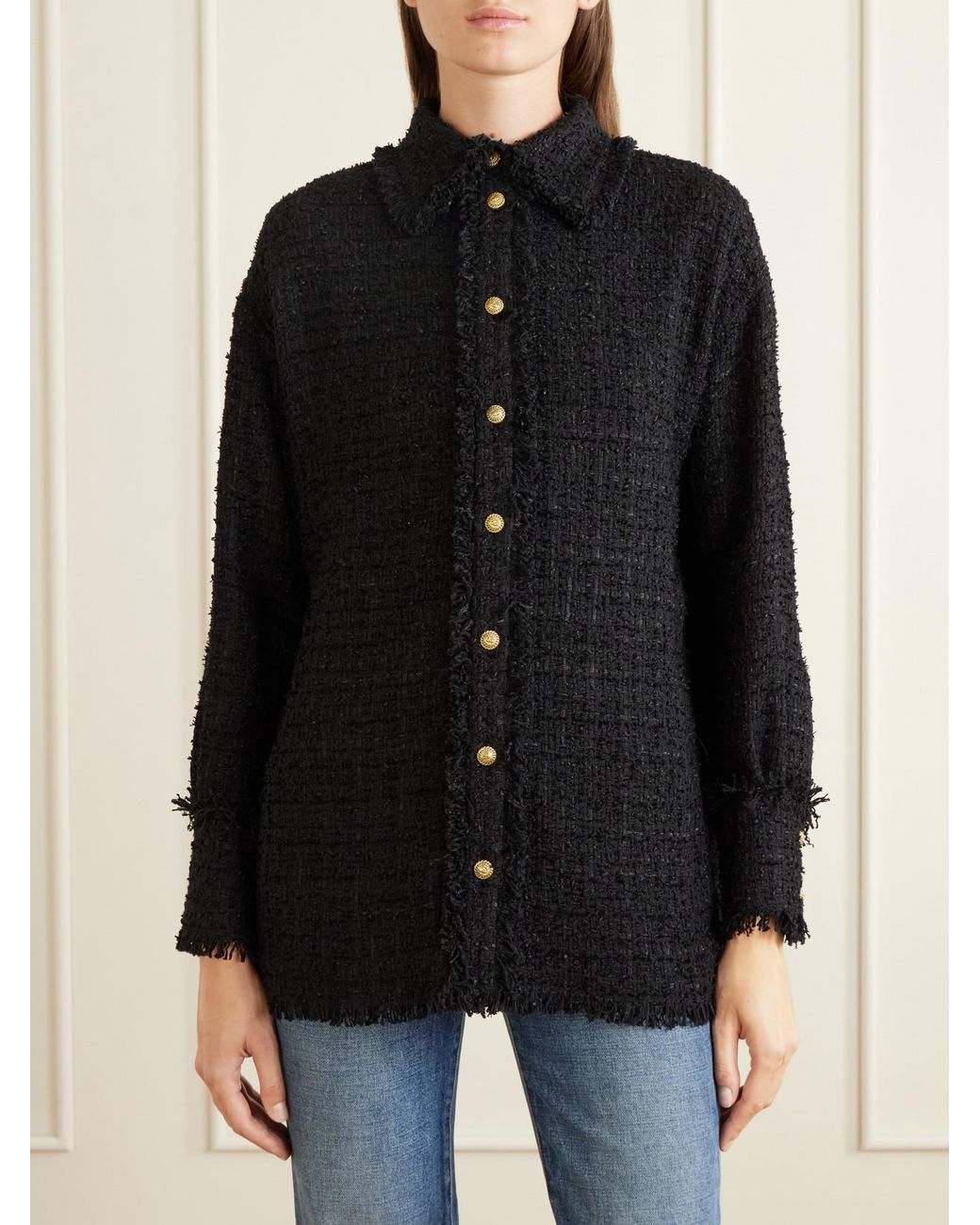 Balmain Black Cotton-Blend Tweed Shirt