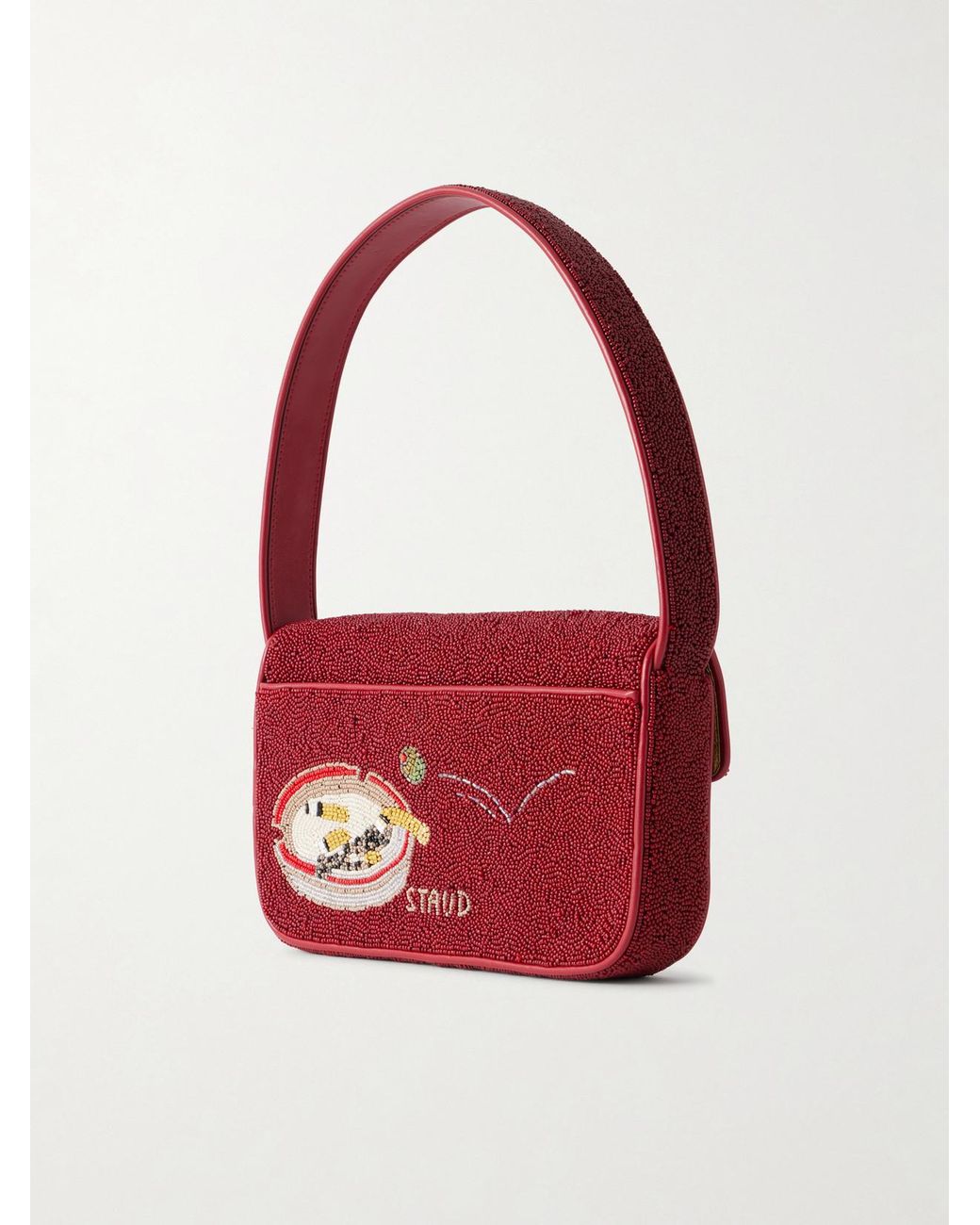 Staud Red Tommy Bead-Embellished Shoulder Bag
