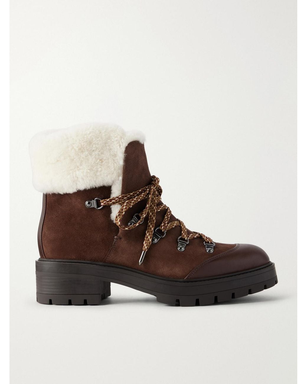 Aquazzura Brown Val D'Isere Shearling And Leather-Trimmed Suede Ankle Boots