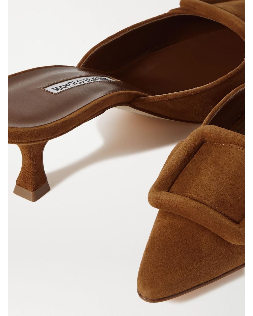 Manolo Blahnik Brown Maysale 50 Buckled Suede Mules