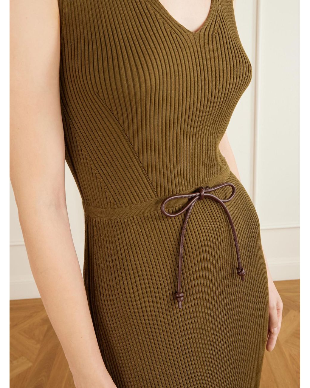 Max Mara Natural Fado Cotton-Blend Ribbed-Knit Midi Dress