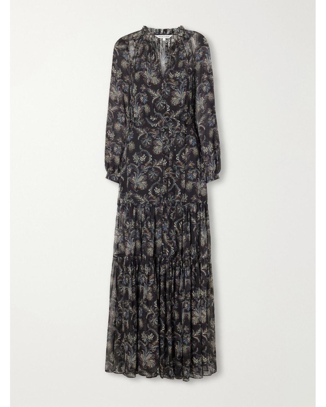 Veronica Beard Gray Isra Belted Gathered Paisley-Print Silk-Georgette Maxi Dress
