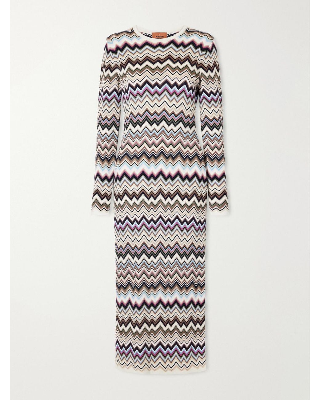 Missoni White Striped Crochet-Knit Midi Dress