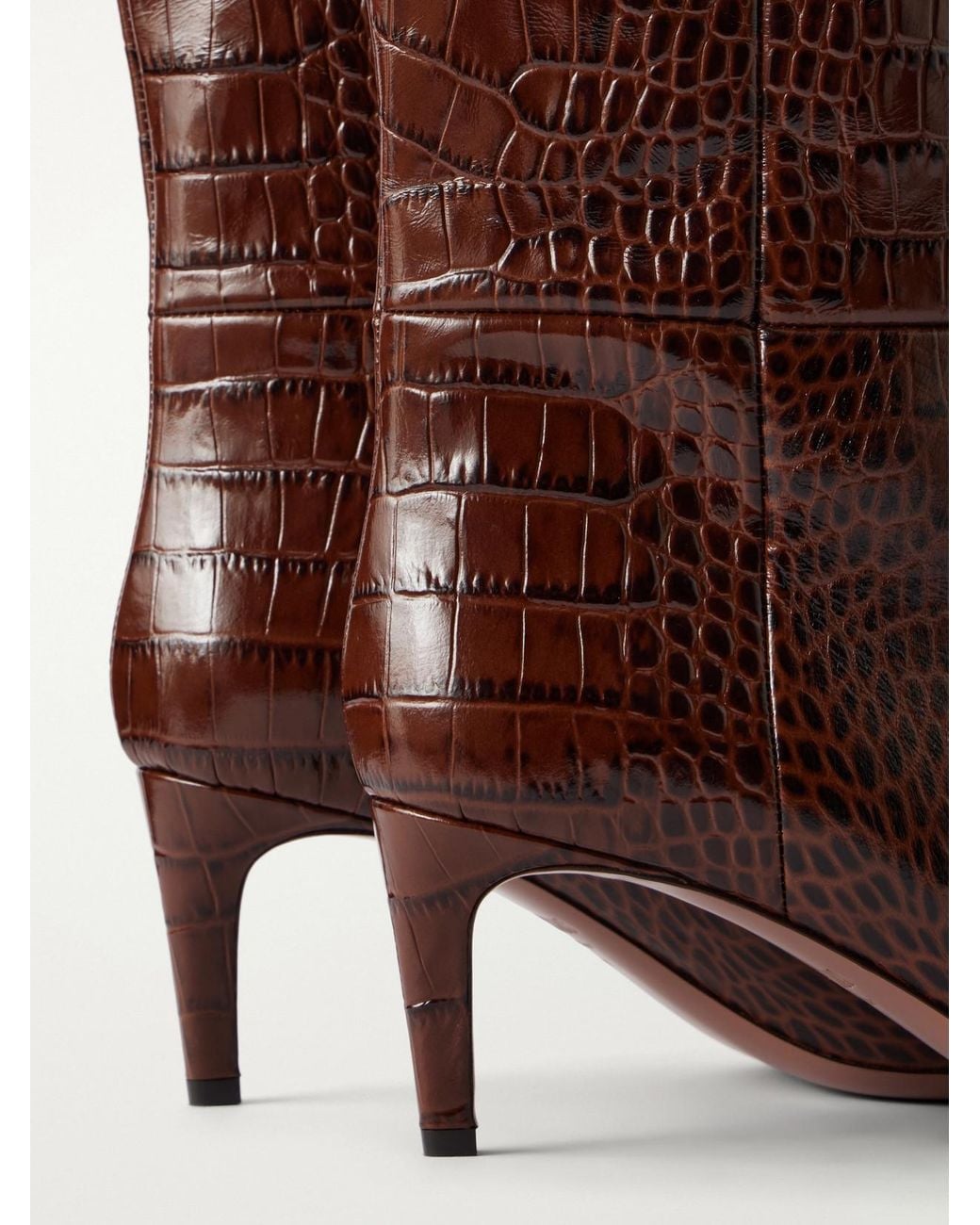 Paris Texas Brown Stiletto 60 Croc-Effect Knee Boots