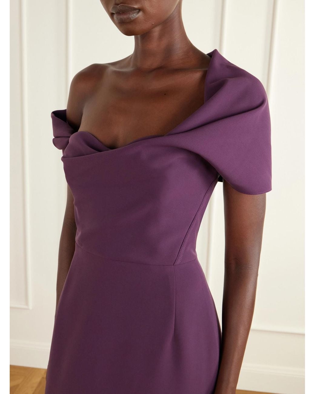 Carolina Herrera Purple Sofia One-Shoulder Draped Crepe Gown