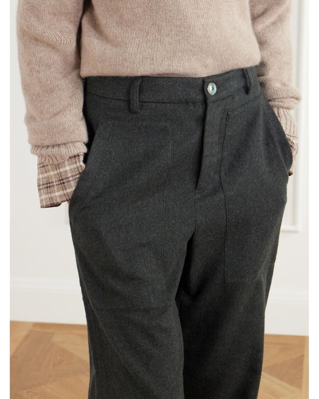 God's True Cashmere Gray Brushed Cashmere Wide-Leg Pants