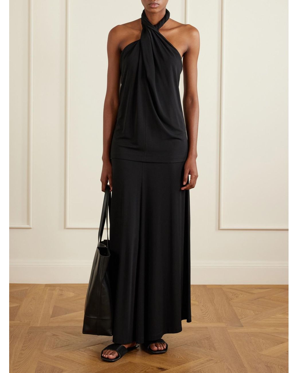 Totême  Black Draped Jersey Maxi Skirt