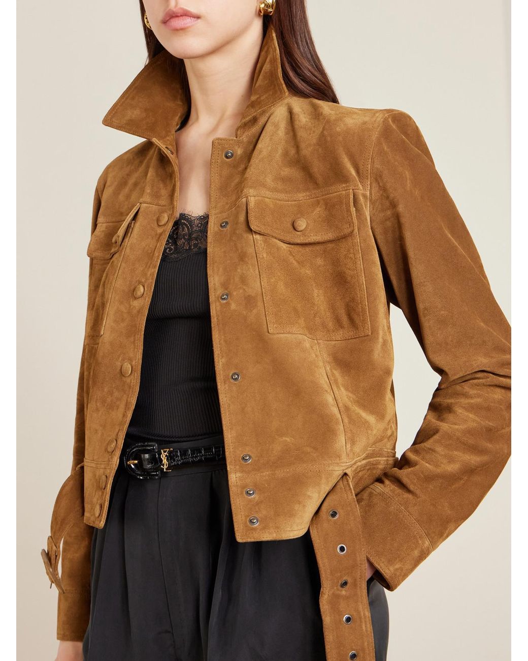 Saint Laurent Brown Belted Suede Jacket