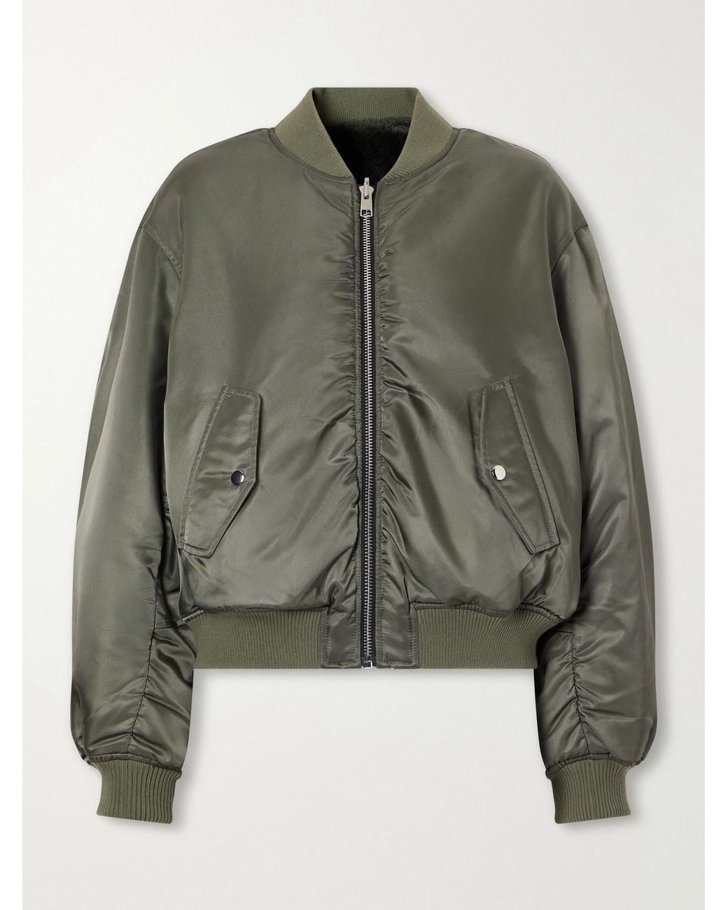 Agolde Green Frankie Reversible Plush And Satin Shell Bomber Jacket
