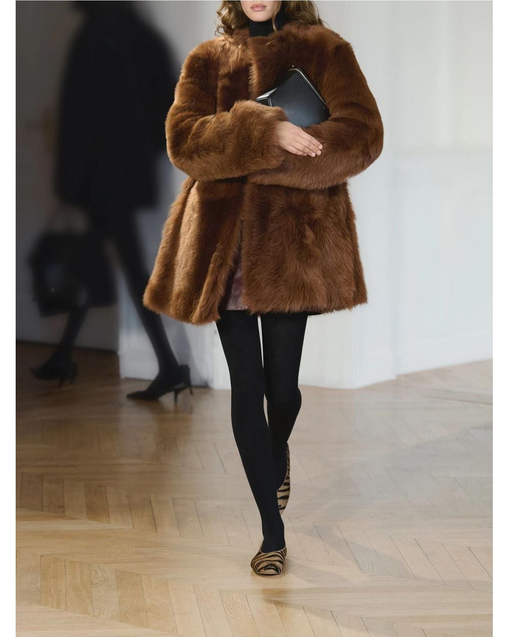 Totême Brown Collarless Shearling Coat