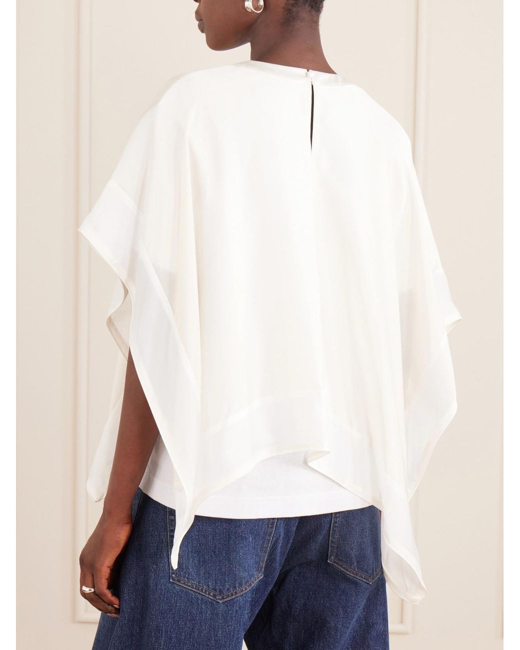 Sacai White Layered Cotton-Trimmed Satin Blouse