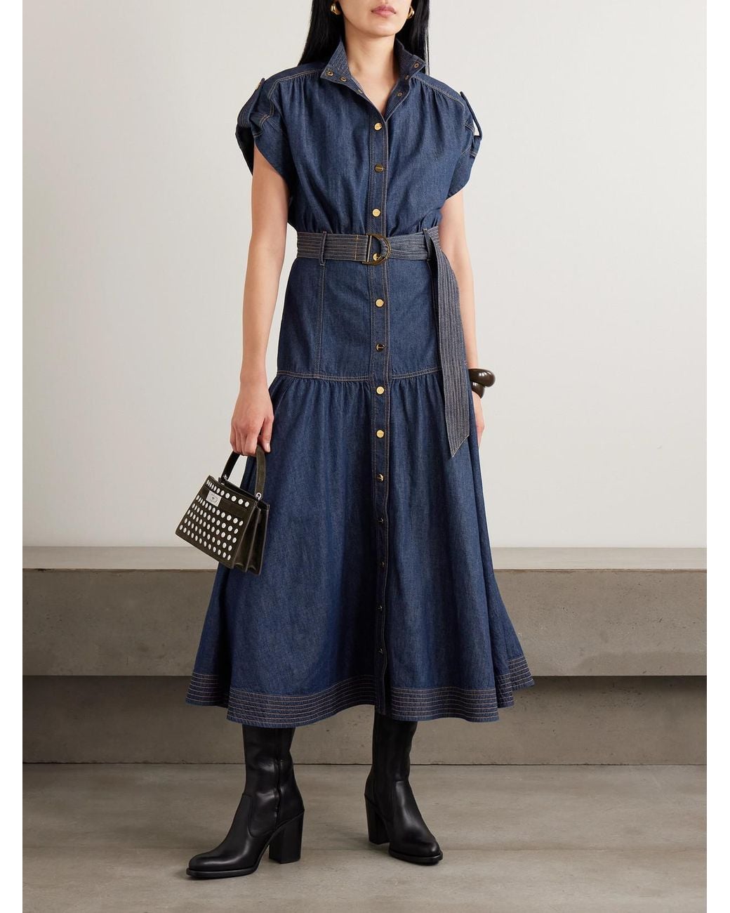 knee length dresses for ladies Indra Denim Wrap Midi Dress by ZIMMERMANN main image 0