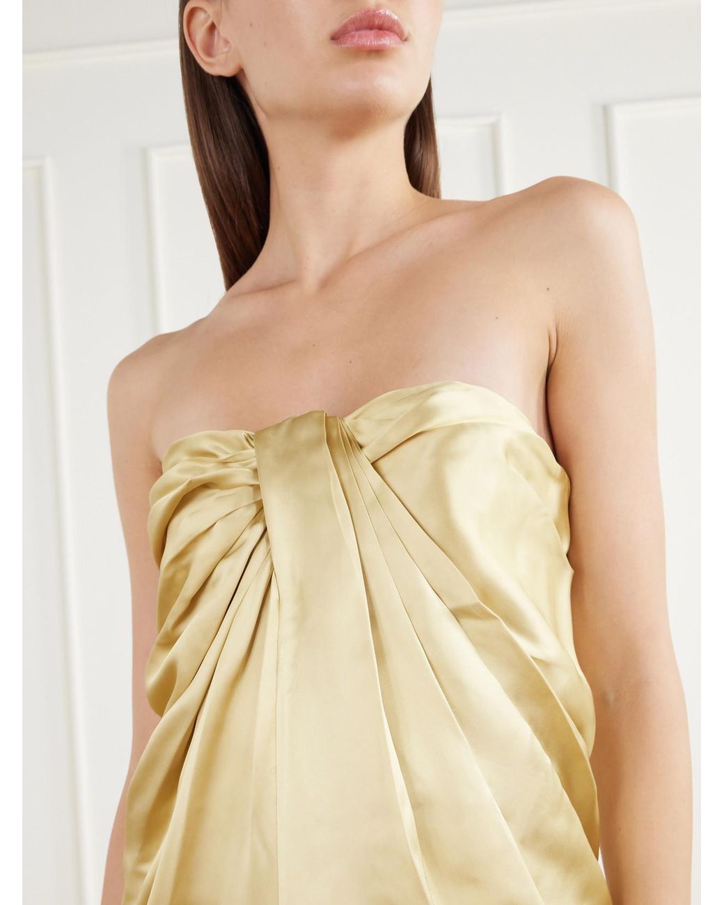 TOVE Metallic Zenaida Strapless Draped Satin Gown