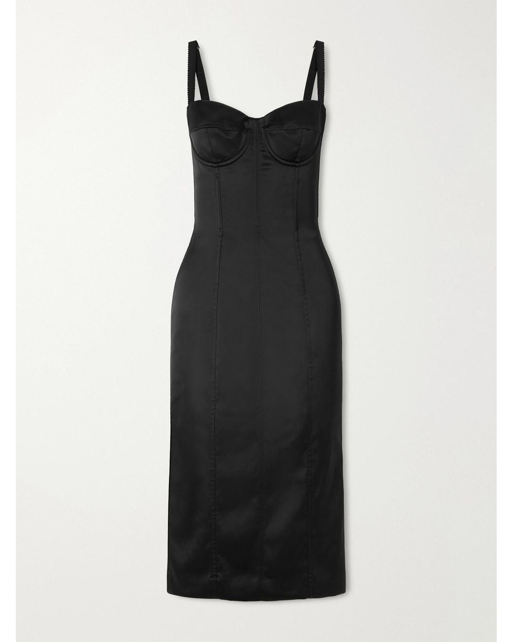 Dolce & Gabbana Black Paneled Satin Bustier Midi Dress