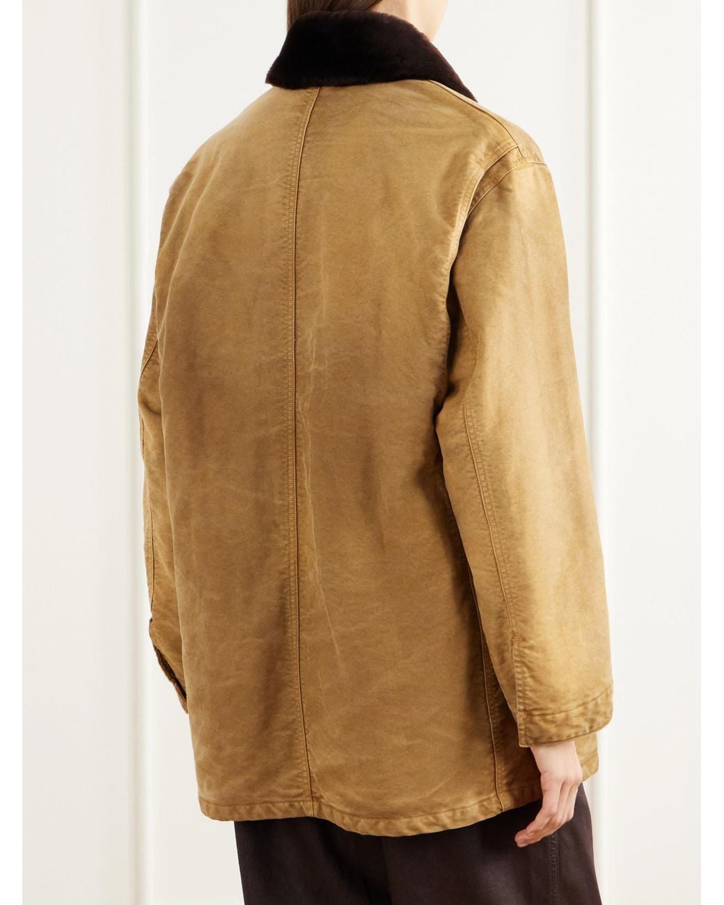 Auralee Natural Garment-Dyed Padded Shearling-Trimmed Cotton-Moleskin Jacket