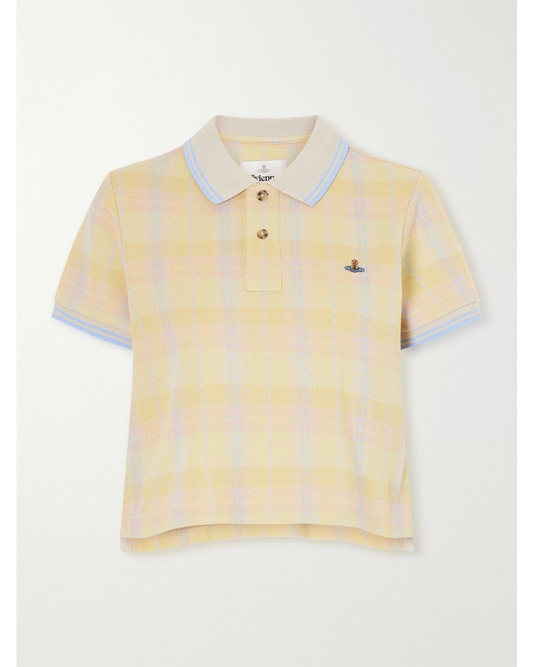 Vivienne Westwood Natural Logo-Embroidered Checked Cotton-Piqué Polo Shirt