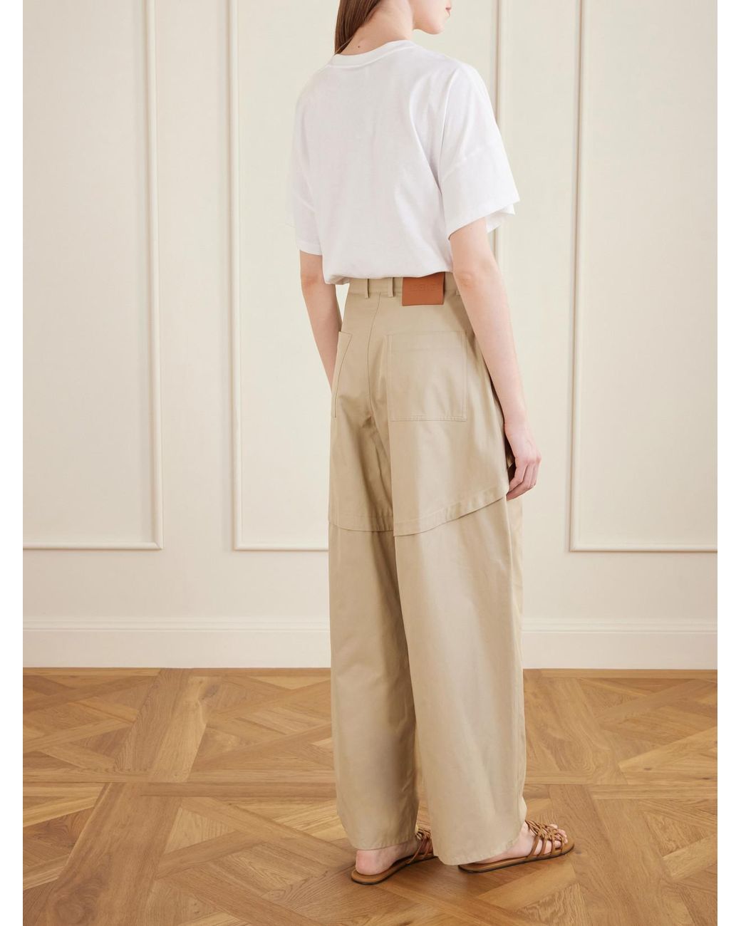 Loewe Natural Paula's Ibiza Paneled Cotton Gabardine Wide-Leg Pants
