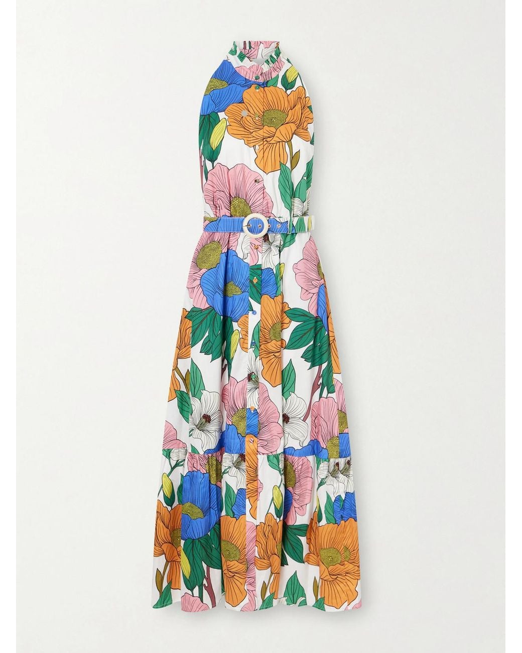 Borgo De Nor White Biba Tiered Printed Cotton-Poplin Maxi Dress