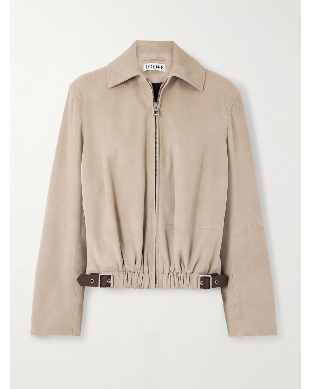 Loewe Buckle-Embellished Leather-Trimmed Suede Jacket in Natural