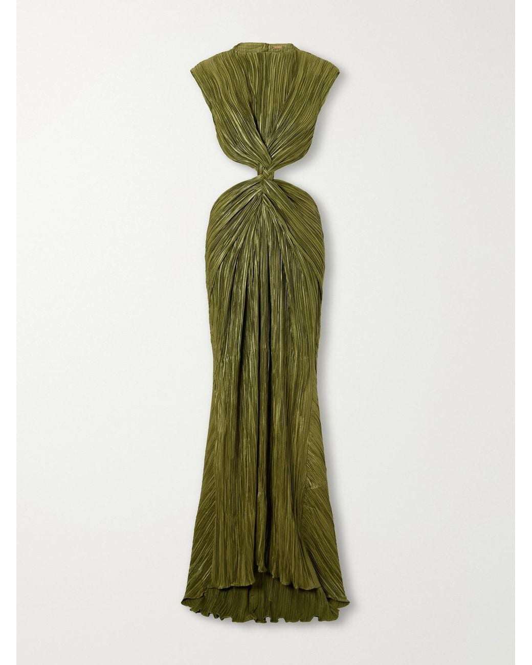 Cult Gaia Green Voss Open-Back Braided Gathered Plissé Gown