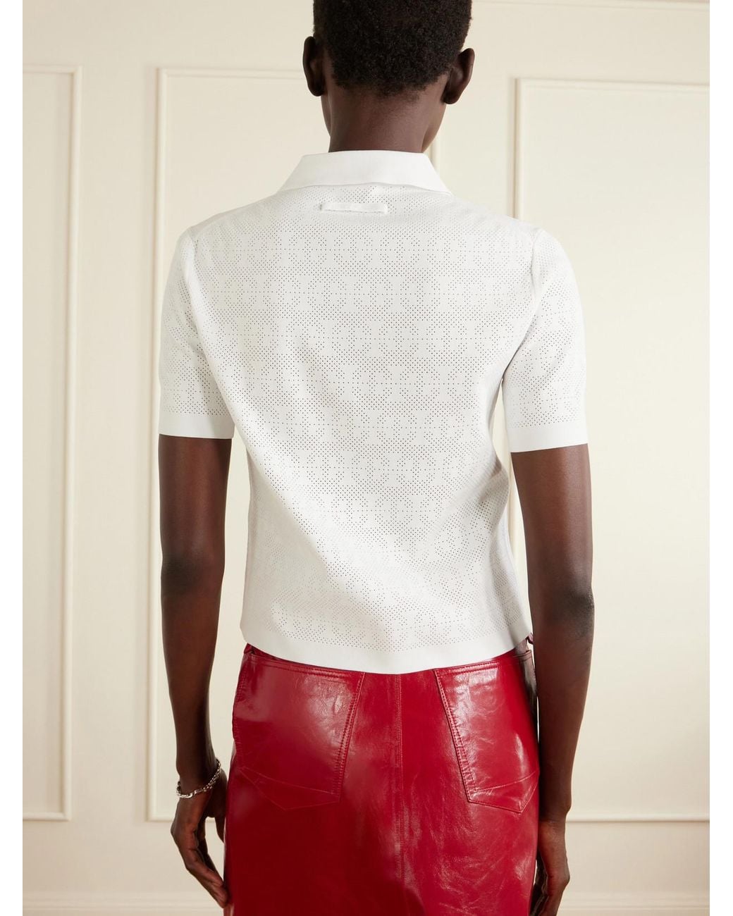 Tory Burch White Pointelle-Knit Polo Shirt