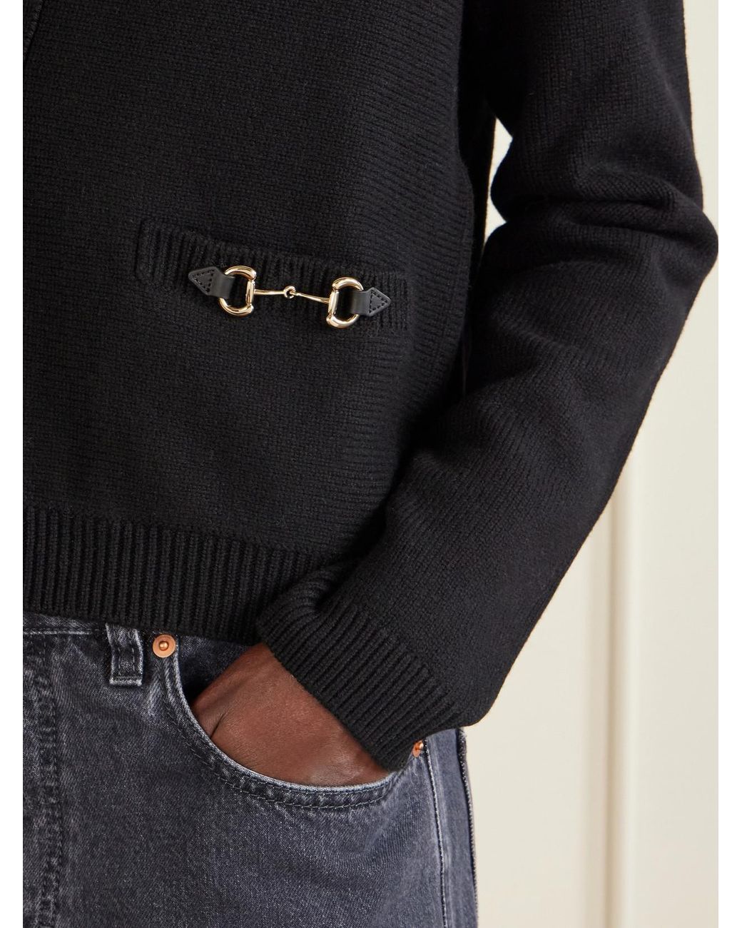 Gucci Blue Horsebit-Embellished Leather-Trimmed Wool And Cashmere-Blend Cardigan