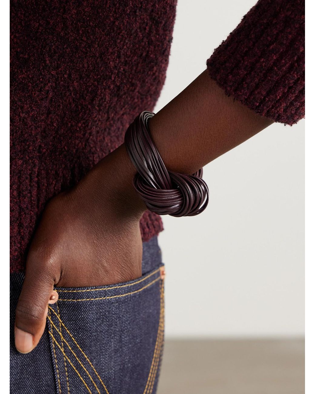 Bottega Veneta Black Knot-Plated And Leather Bracelet