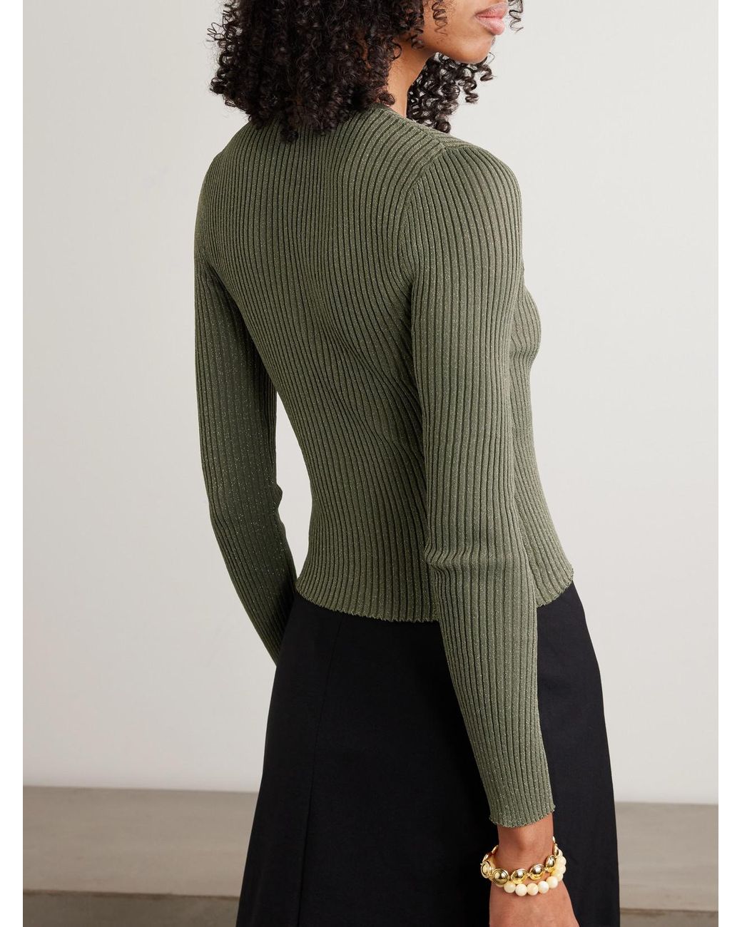 Leset Green Blake Ribbed Lurex Cardigan