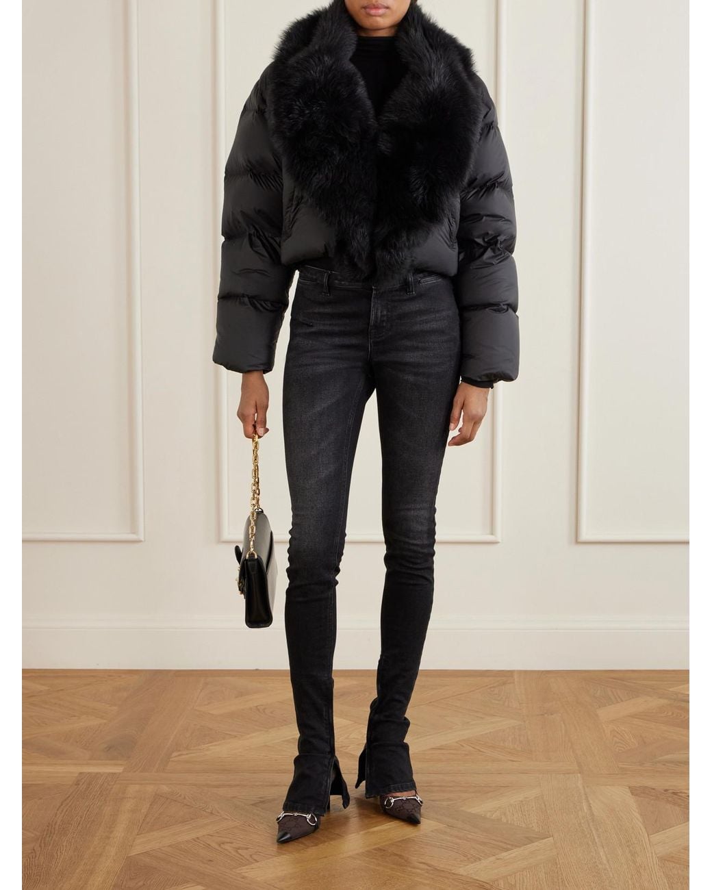 Gucci Black Shearling-Trimmed Padded Quilted Shell Down Jacket
