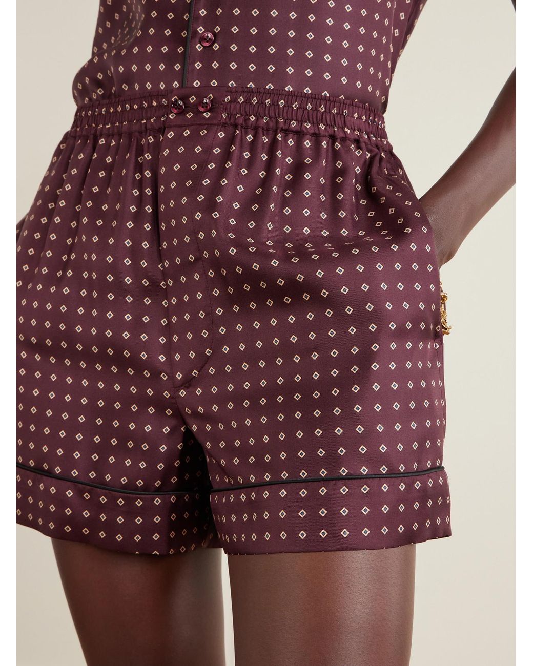 Saint Laurent Red Printed Silk-Twill Shorts
